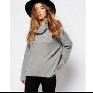 Free People Heather Gray Waffle Knit Cowl Neck Sidewinder Sweater